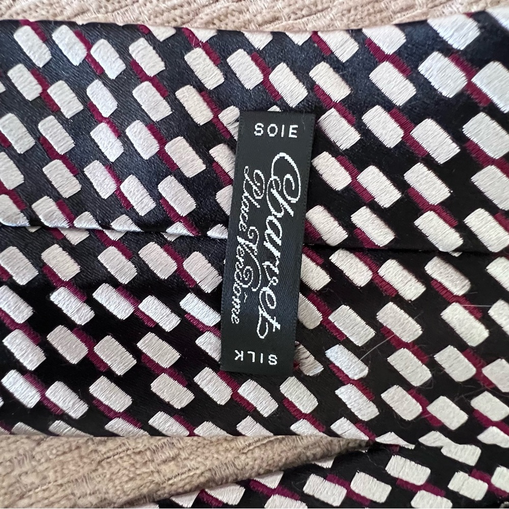 Charvet Place Vendome Men's Tie Navy Red Gold Geometric 100% Silk Made in France